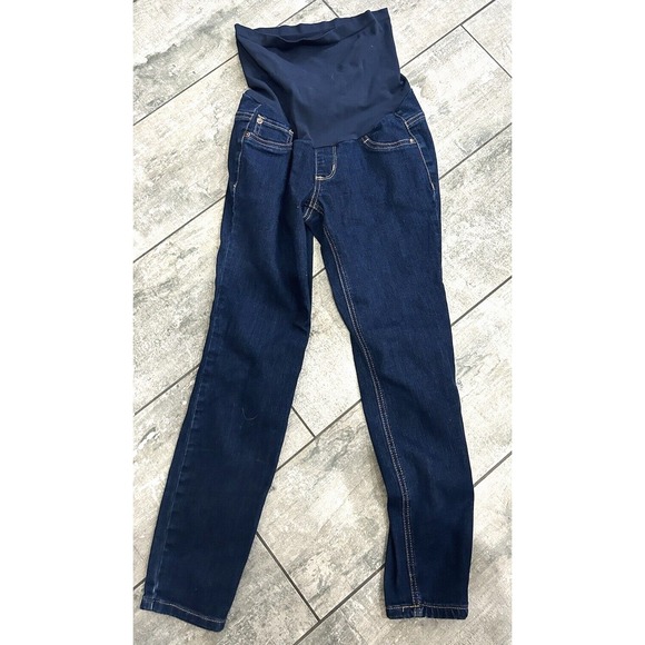 Indigo Pants - Indigo Blue Motherhood Maternity Jeans Size S Denim Dark Wash Belly Band Skinny